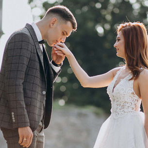 Young couple during an outdoor marriage photo session