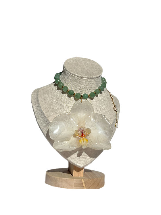 White Jumbo Orchid Necklace -Real Flowers Preserved in Resin