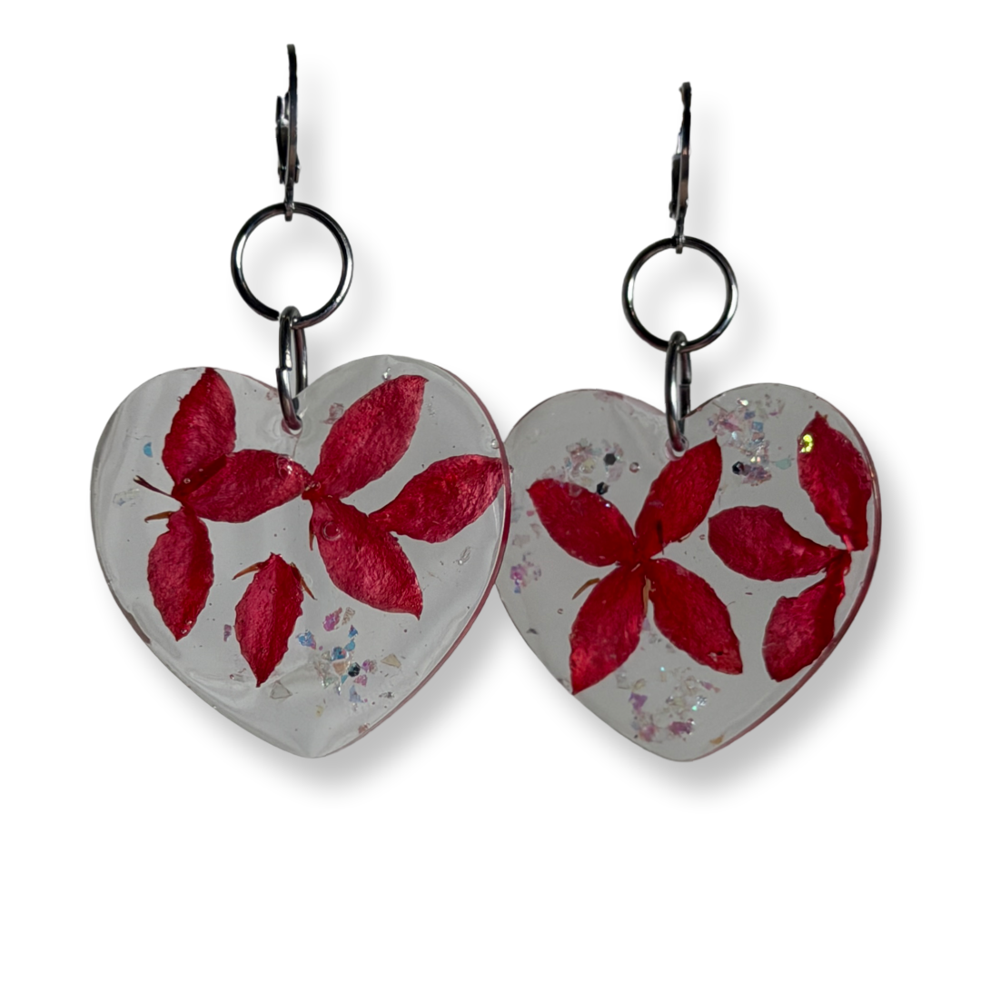 Royal Poinciana Flower Heart Earrings