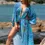 Thumbnail: Long Sleeve Self Belted Kimono Dress Bath Tunic Cover Up