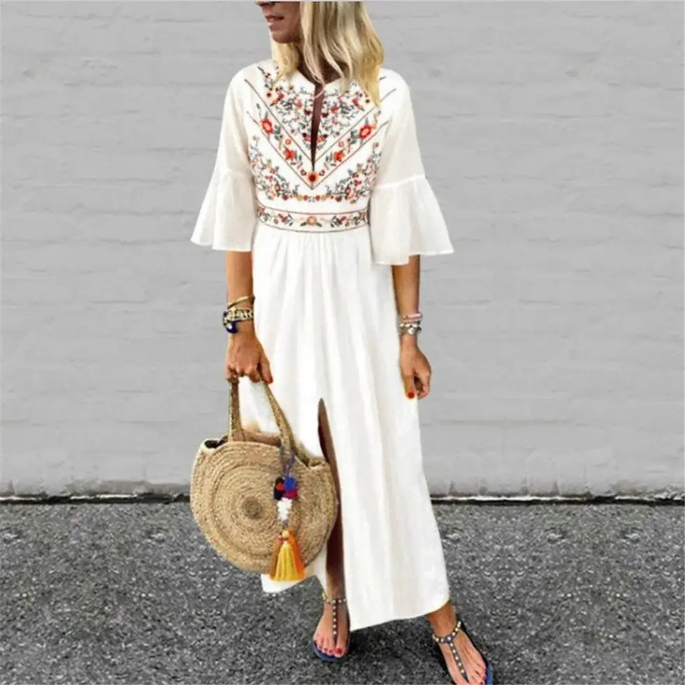 Bohemian Ruffle Sleeve Split Maxi Long Dress