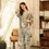 Thumbnail: Floral Sleepwear Light Blue Cotton Satin Pajamas Set Ladies Loose Thin