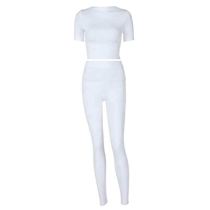 Thumbnail: Short Sleeve Yoga Suit Legging Sets Fitness Women's Sportswear 2 Piece Workout