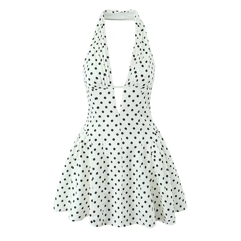 French Style Retro Polka Dot Halter Dress