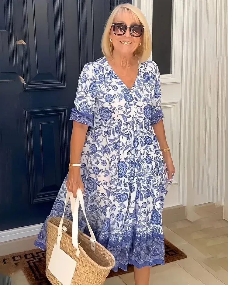 Thumbnail: Summer Floral Print Dress for Women Casual Loose Elegant Beach