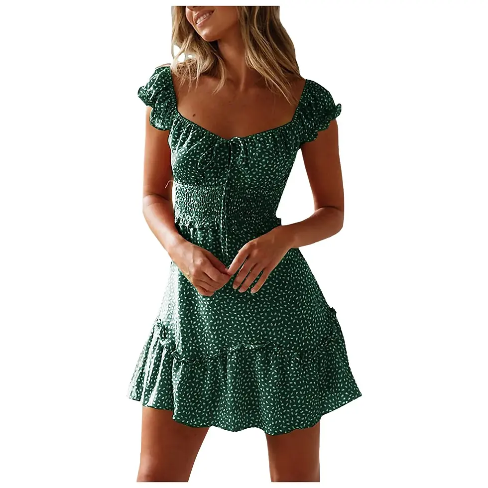 Thumbnail: Plus Size Boho Floral Mini Dress Ruffle Sleeve Summer Beach Dress