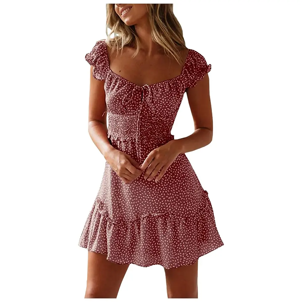 Thumbnail: Plus Size Boho Floral Mini Dress Ruffle Sleeve Summer Beach Dress