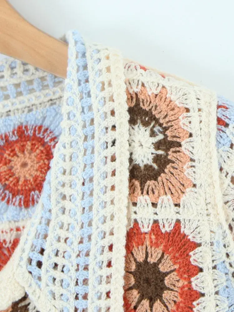 Thumbnail: BOHO Crochet Flower Short Sleeve Cardigan