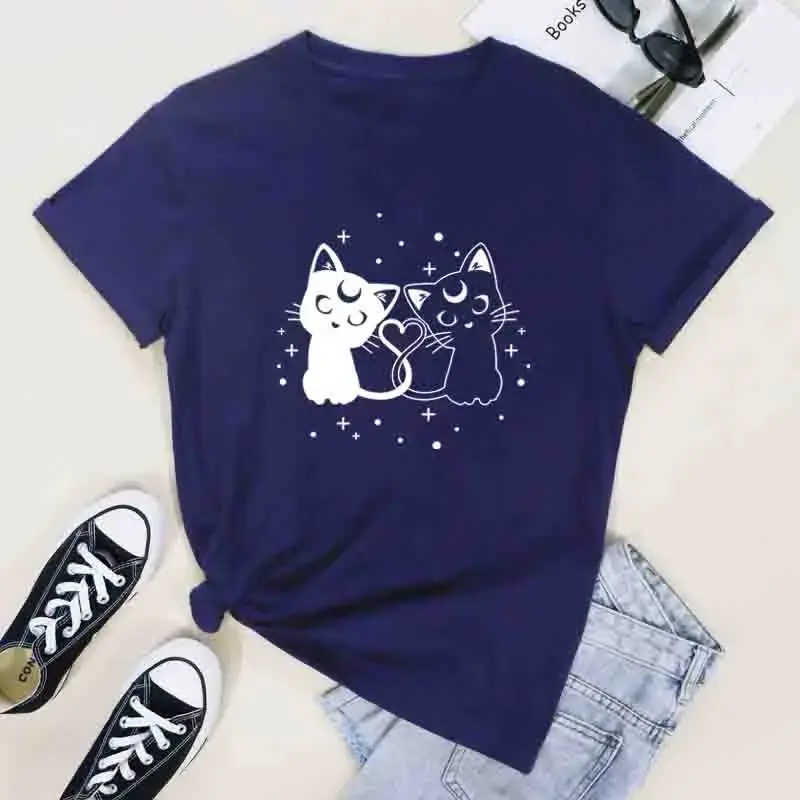 Thumbnail: Celestial Cats Mystic T-Shirt Boho Cat Lover Gift Shirt 100% Cotton Meow