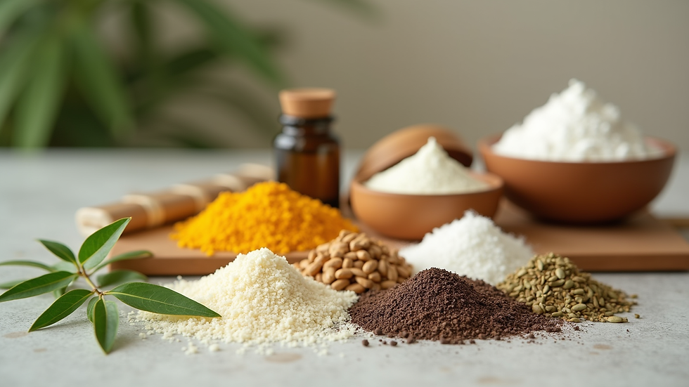 Eye-level view of natural ingredients for homemade face masks
