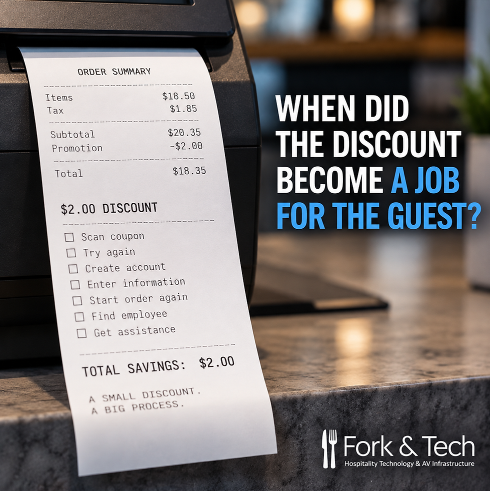 Restaurant discount redemption creating friction for a guest at checkout.
