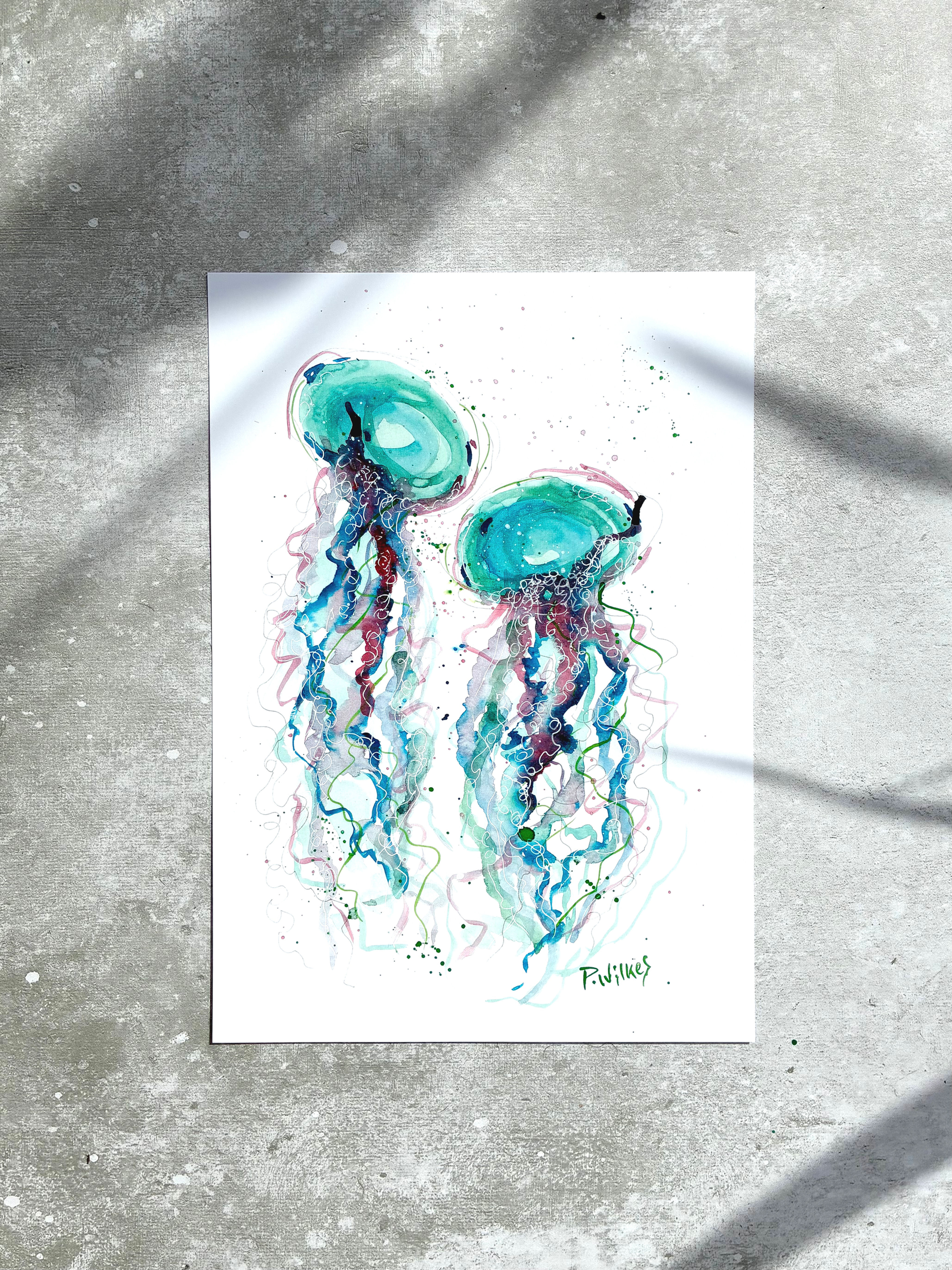 Abstract Blue and Green Jellyfish Print