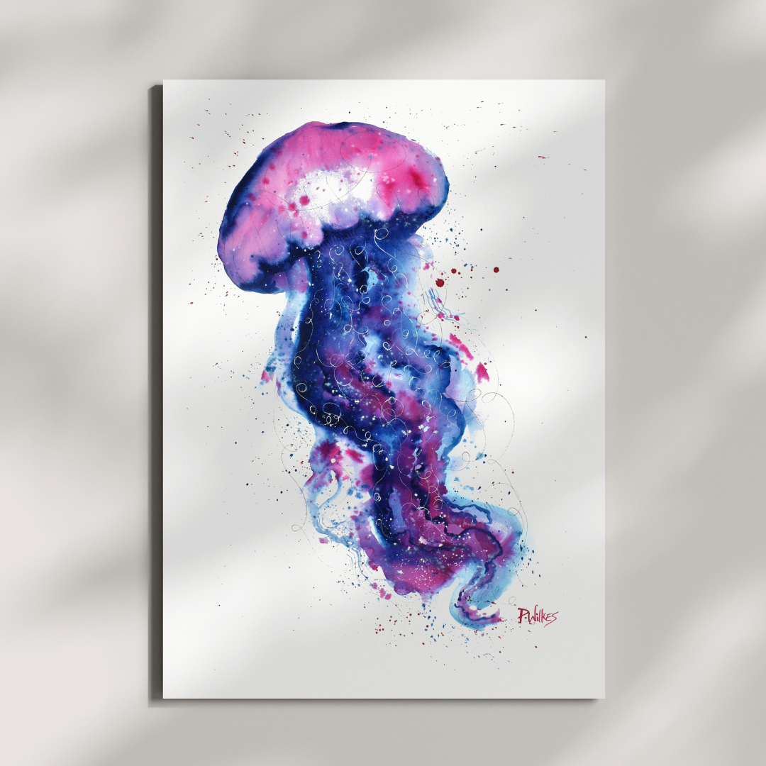 Abstract jelly fish watercolour print A2, A3
