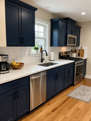 Kitchen renovation in Oakville with blue cabinets
