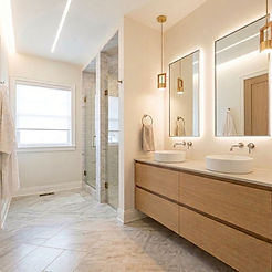 Modern bathroom renovations Toronto with double vanity.