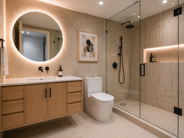 Toronto condo bathroom renovation with modern vanity and toilet