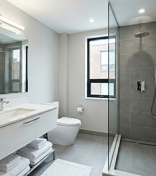 Newly renovated bathroom with walk-in shower in Toronto