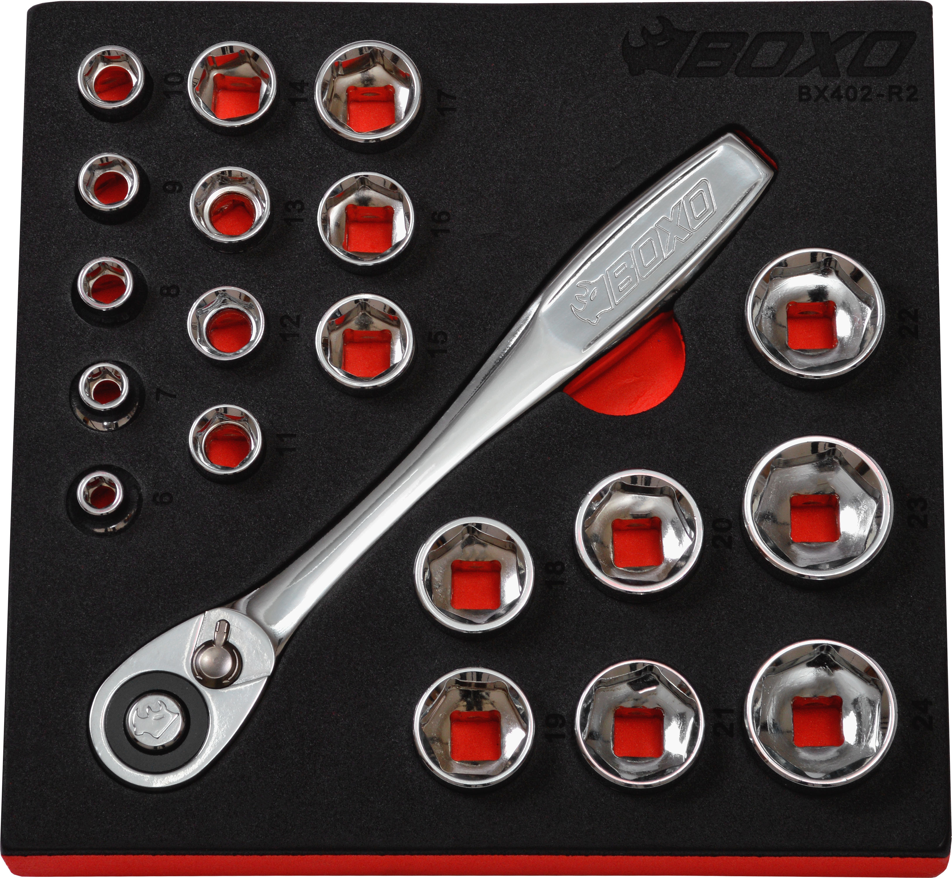 BOXO 3/8" Socket Set with Low Profile Ratchet