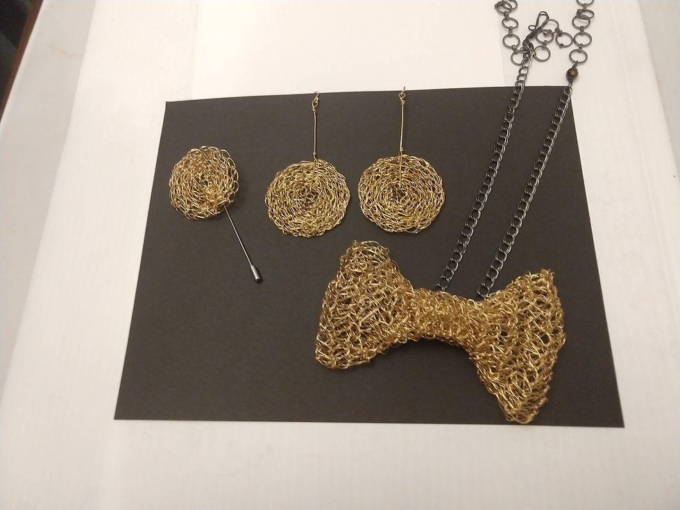 Custom bowtie, earrings and lapel pin set