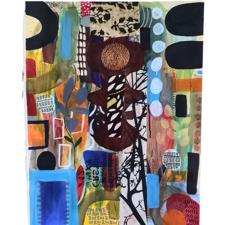 Collage, acrylic ink and marker, water color