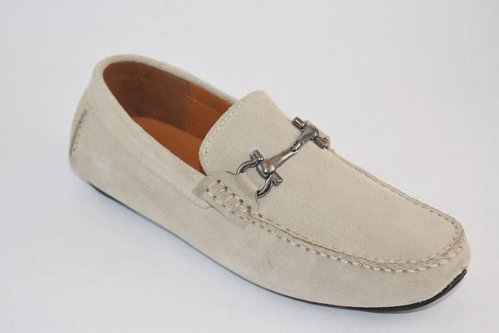 Thumbnail: Beige Suede Leather Loafer with metallic Buckle