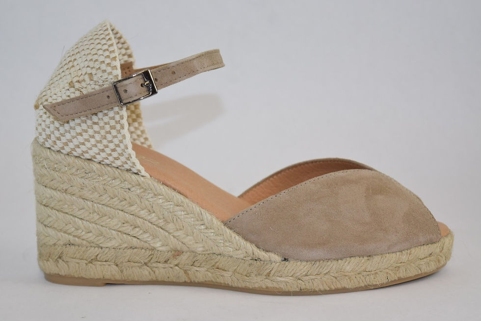 Beige suede peep toe Wedge with adjustable ankle strap
