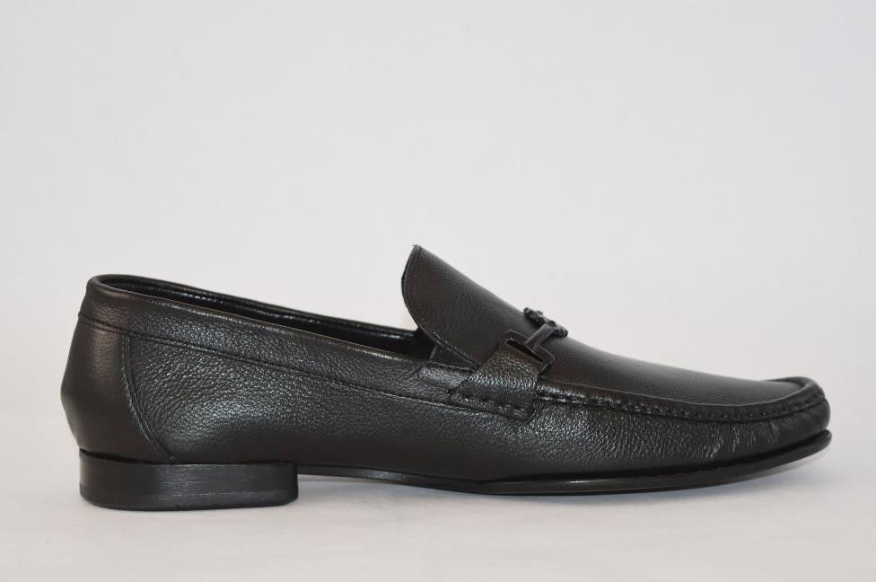 Thumbnail: Black Leather Loafer with Metallic buckle design