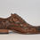 Thumbnail: Brown Croc Embossed Leather Laced Dress Shoes 