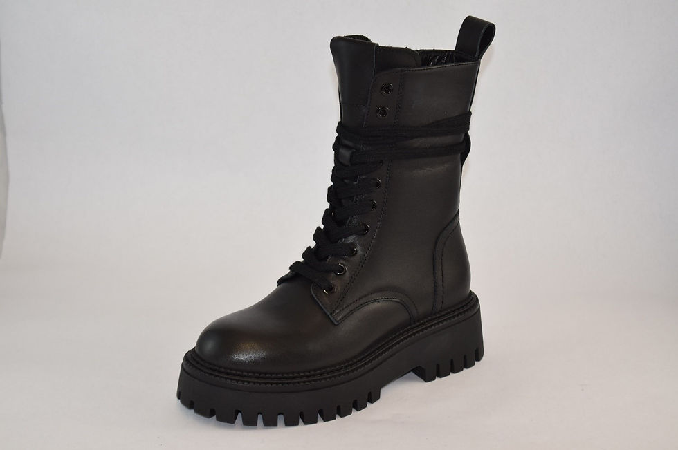 Black Leather Boot with laces and rubber platform sole