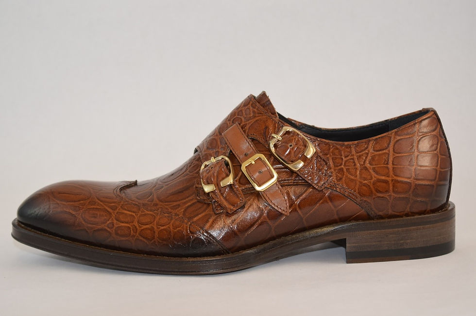 Camel croc embossed  Dress shoe with three buckle monk strap design