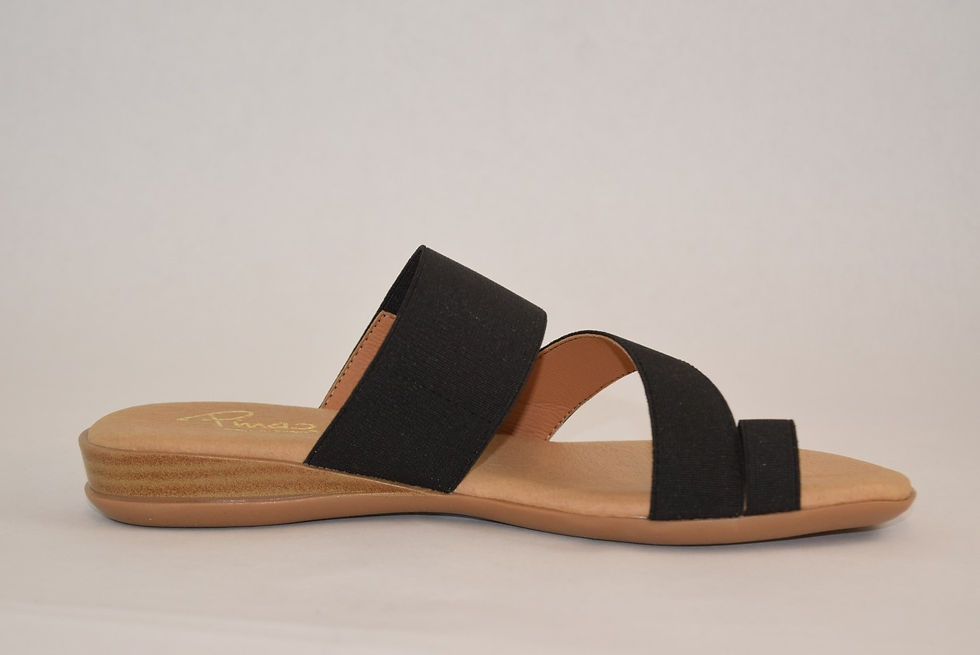 Thumbnail: Black elastic strap small wedge sandal with leather inner 