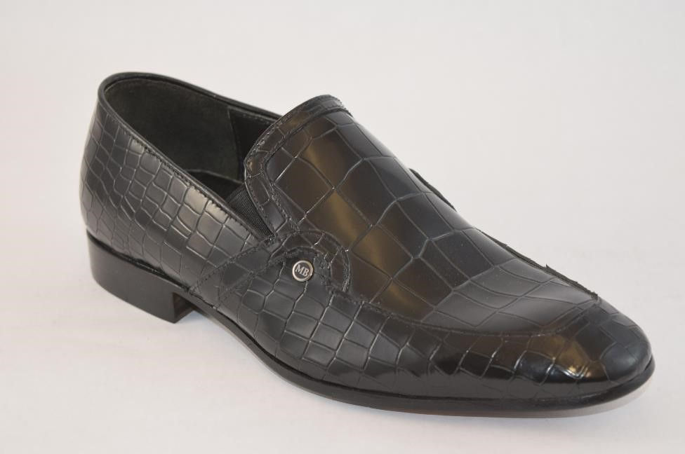 Black Croc embossed leather dress loafer