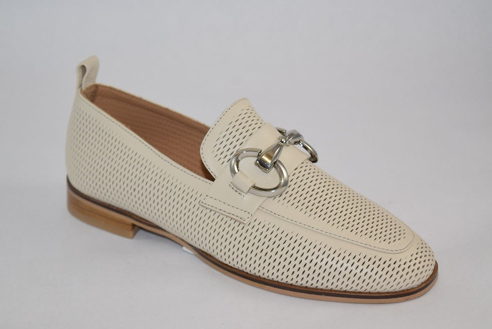 Thumbnail: Beige perforated Leather Loafer with metallic buckle