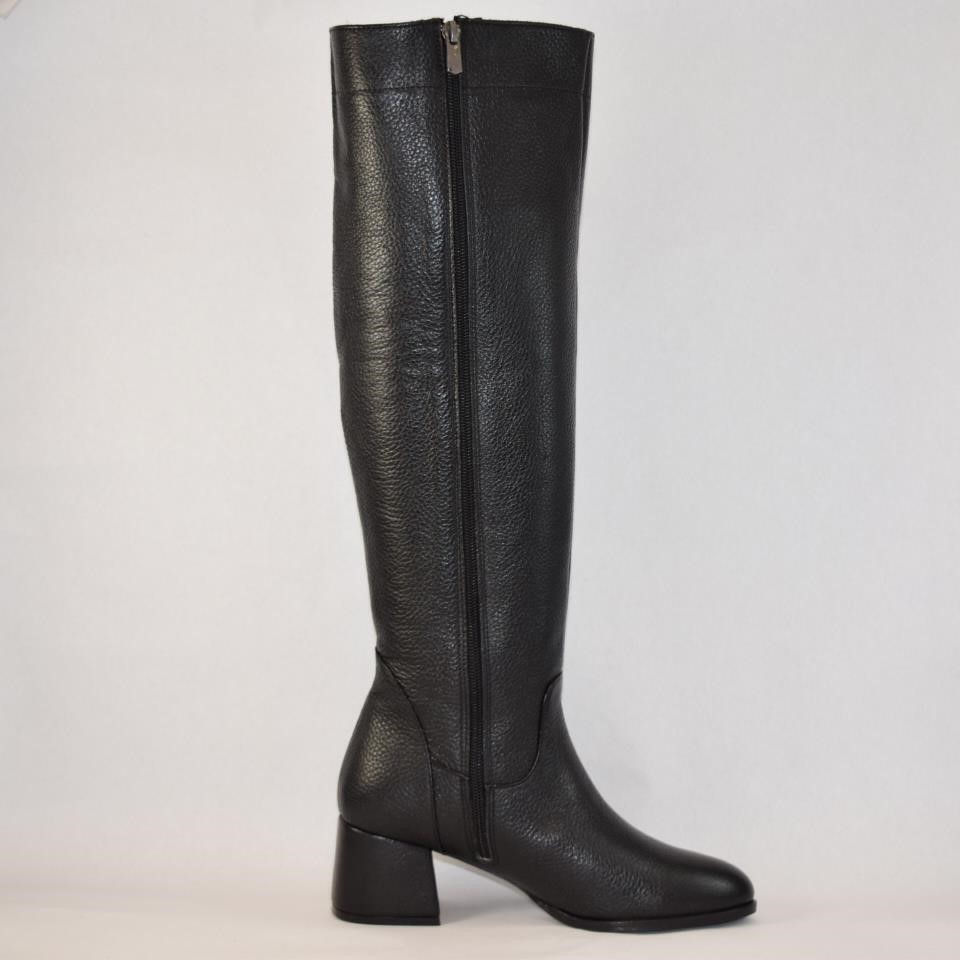 black knee high boot with small block heel