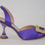 Thumbnail: Violet Satin Slingback, Medium wide based Heel with Rhinestone covered Front buckle