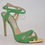 Thumbnail: Green leather stiletto sandal with ankle strap and gold metallic toe insole piece Design