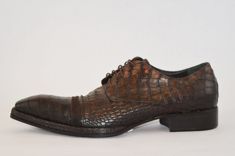 Thumbnail: Brown embossed leather dress shoes with adjustable laces