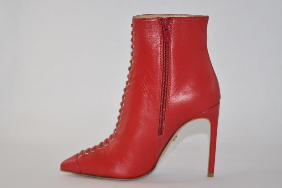 Thumbnail: Red Leather Stiletto Bootie with side Zipper