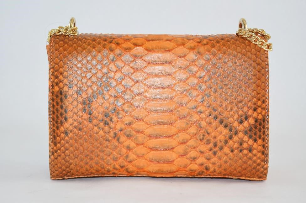 Orange Python Leather Clutch with gold locking mechanism 