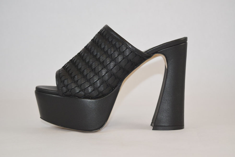 Black Leather Platform Block Heel Mule sandal
