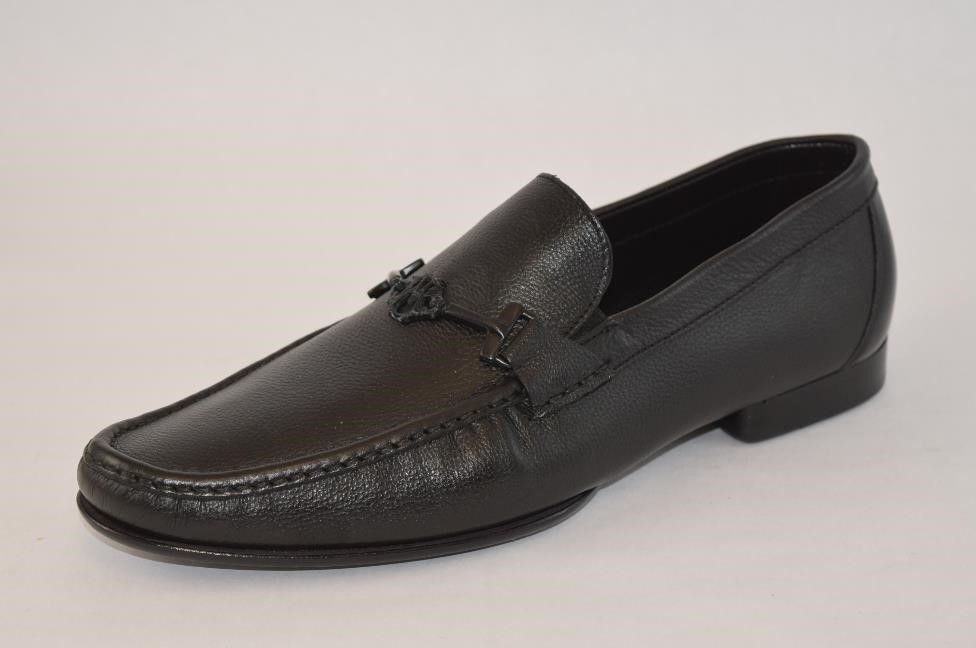 Thumbnail: Black Leather Loafer with Metallic buckle design