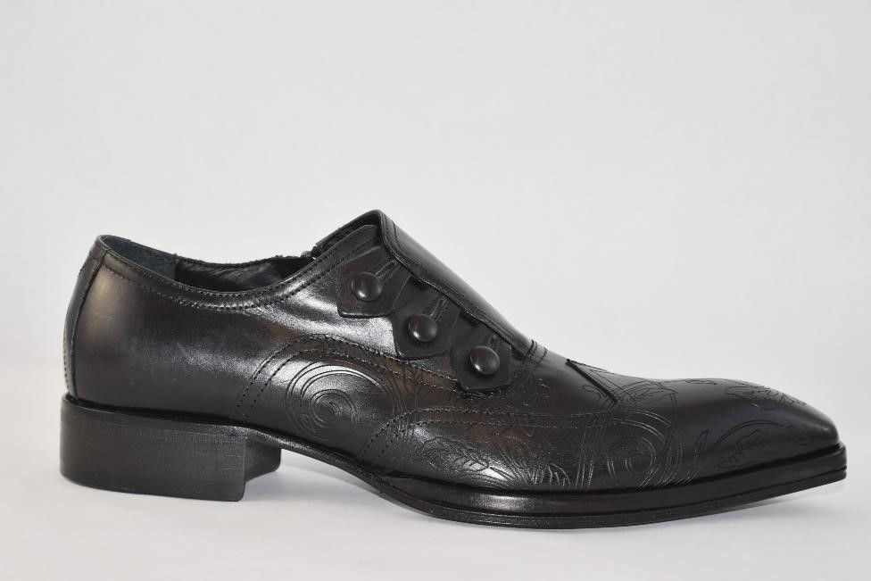 Thumbnail: Black Leather Dress shoe with floral etched design