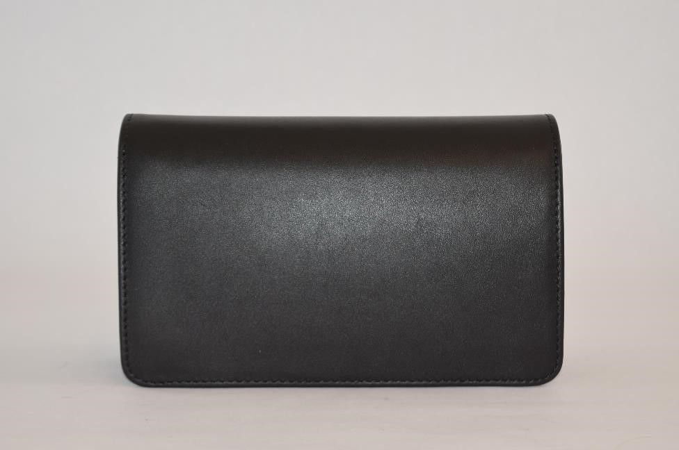 Thumbnail: Black Leather clutch with gold emblem 
