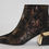 Thumbnail: Black Suede Leather Ankle Boot with Gold Floral Design and Small Block Heel