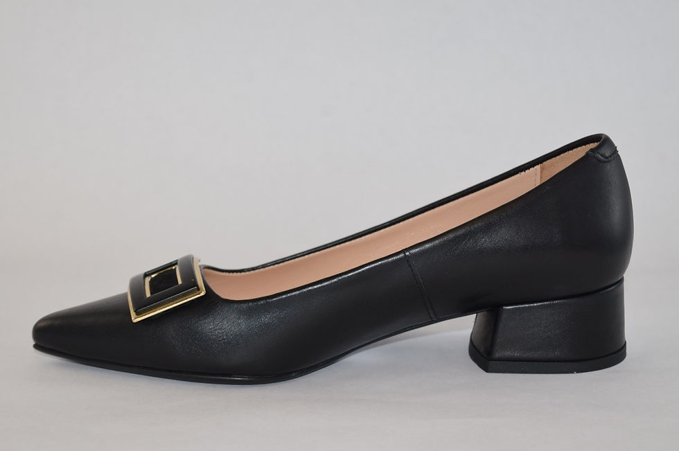 Thumbnail: Black Leather Kitten Block Heel Pump