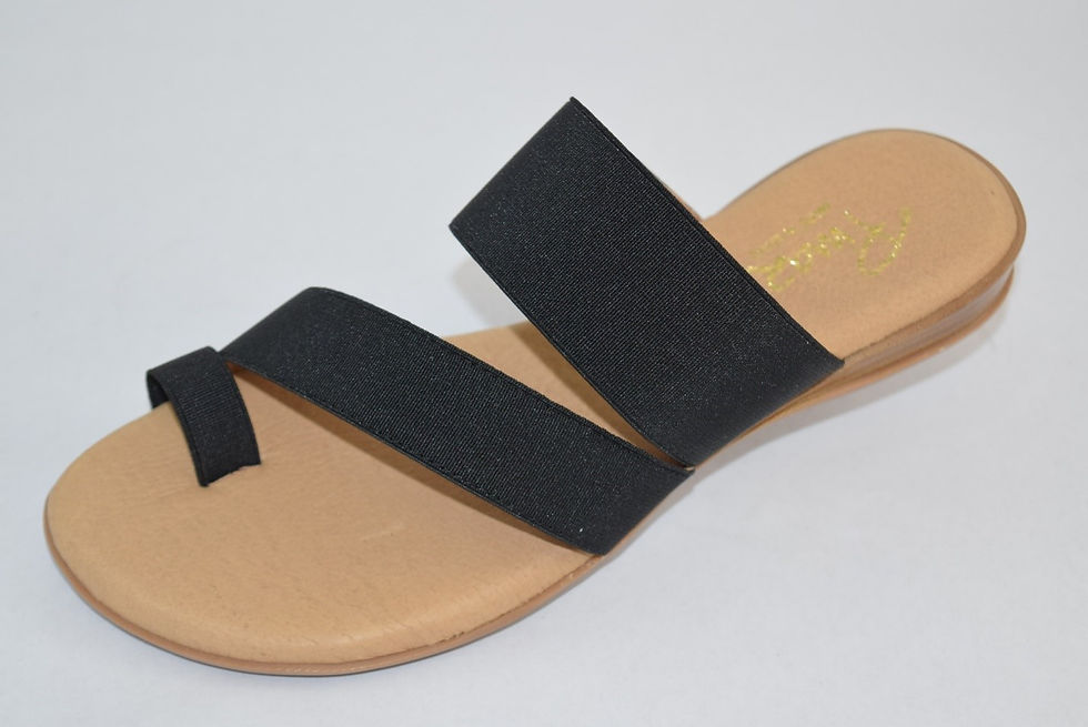 Thumbnail: Black elastic strap small wedge sandal with leather inner 