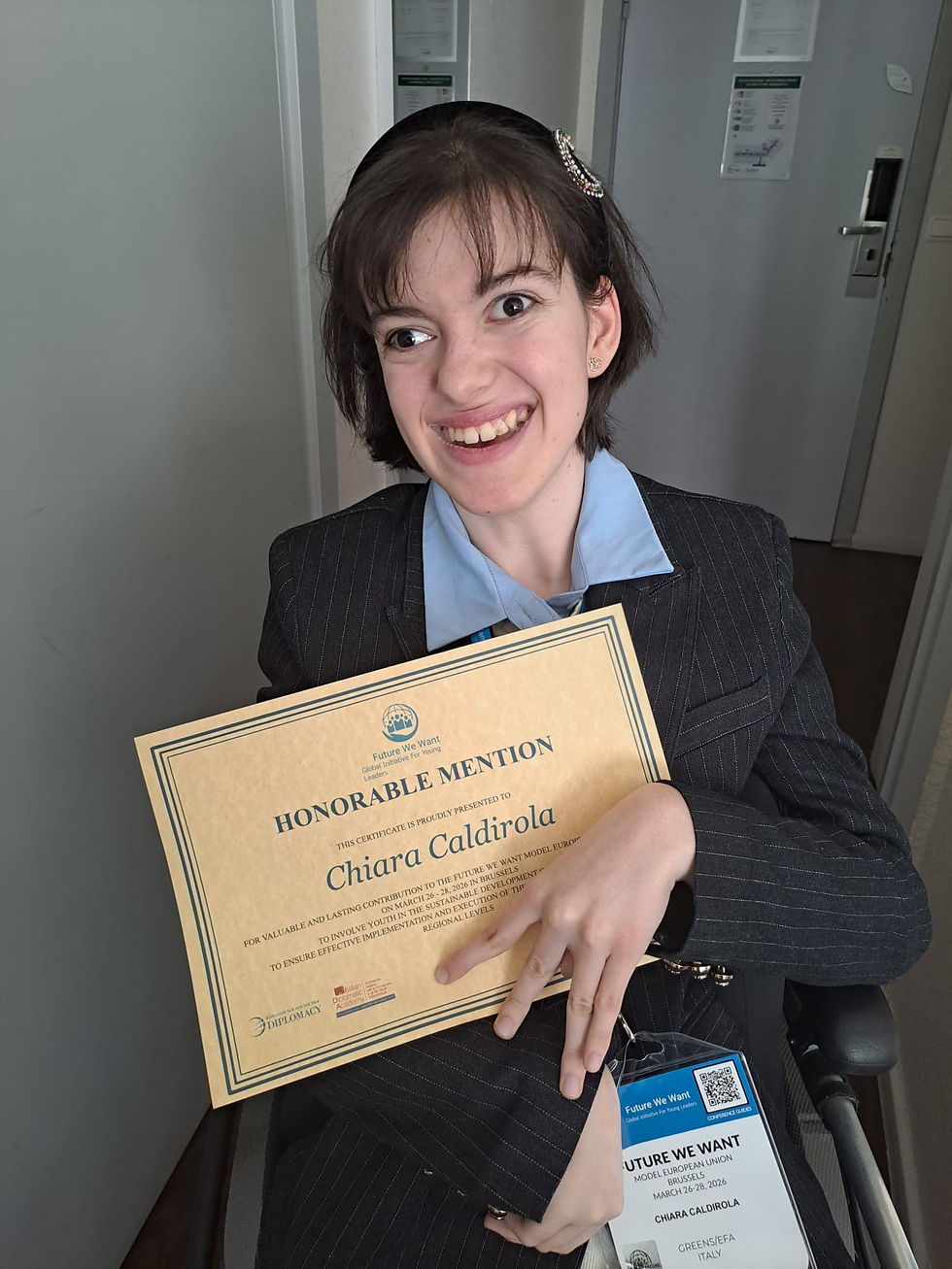 La menzione d'onore ottenuta da Chiara durante l'esperienza a Bruxelles