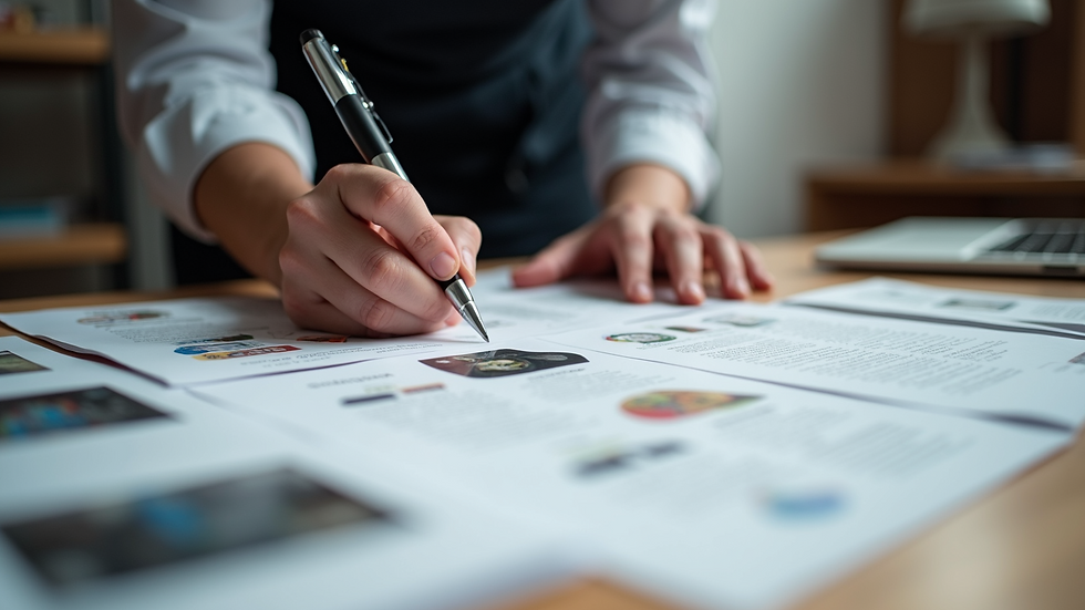 Eye-level view of a professional designer working on a leaflet layout