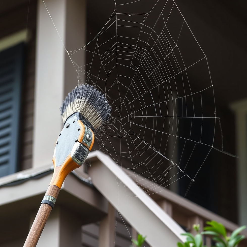 Knocking down spider webs on a house with a brush head .jpg