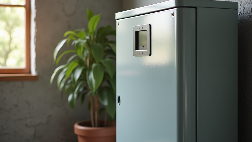 Close-up view of solar battery bank installed indoors
